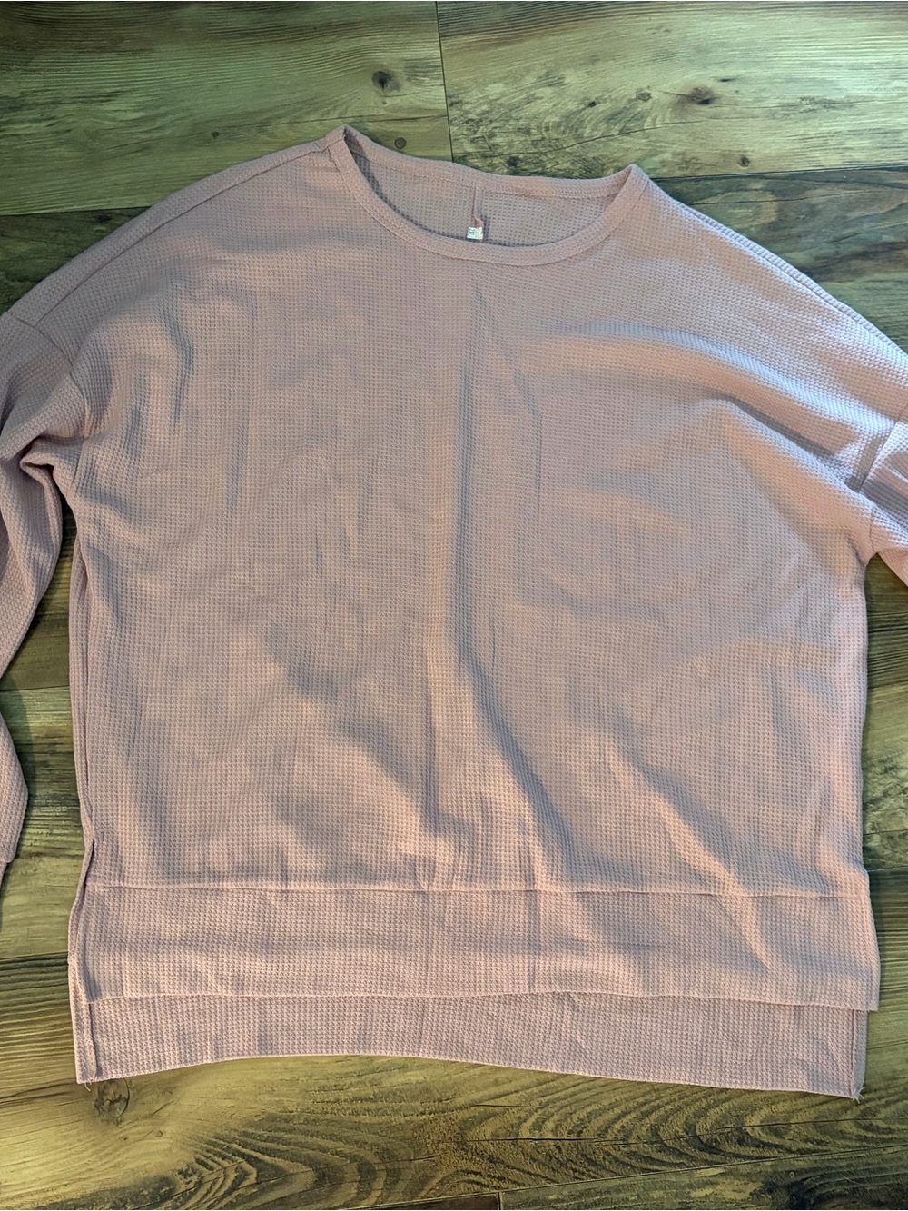 Relaxed Dusty Pink Waffle Knit Long-Sleeve Top